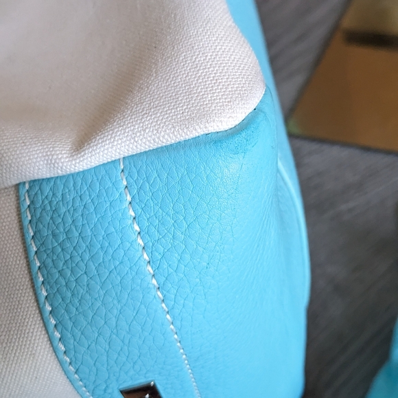 Tiffany blue and off white large leather and fabric tote with original dust bag - Picture 10 of 15